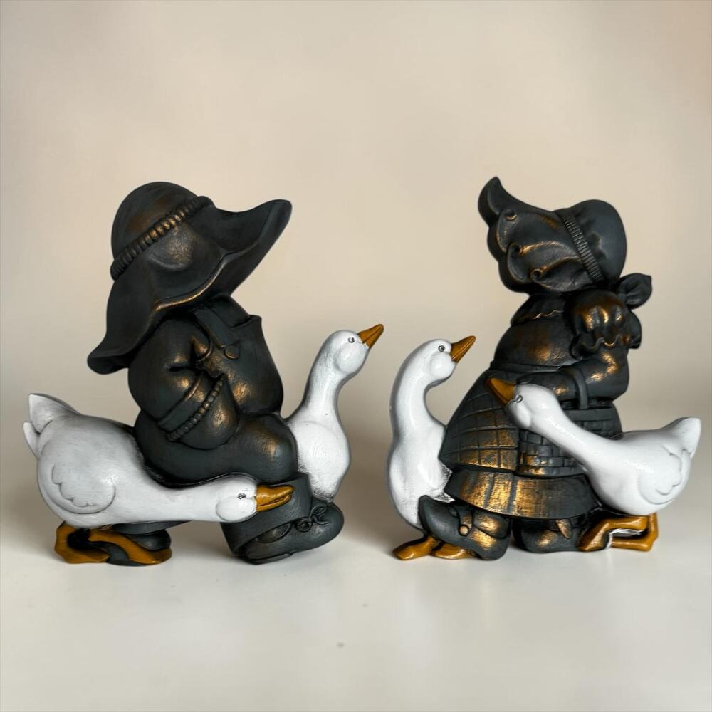 Vintage Burwood Dutch Boy Girl Goose Wall Plaques Set 1988 Country Cottage Decor